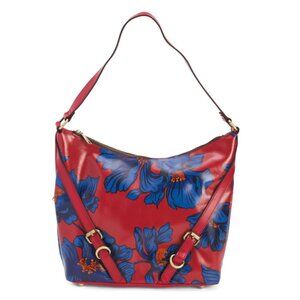 PATRICIA NASH Grecian Roses Print Leather Elia Multi Pocket Hobo Bag